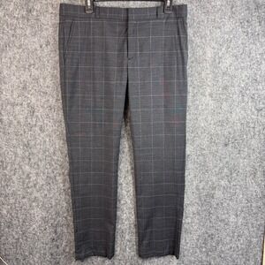 Banana Republic Womens Plaid Dress Pants Size 10 Gray Wool Blend Slim Work